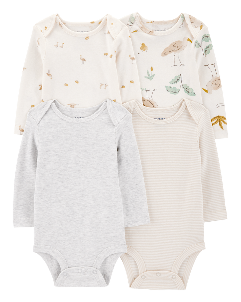 Baby 4-Pack Stork Long Sleeve Bodysuits, image 1 of 6 slides