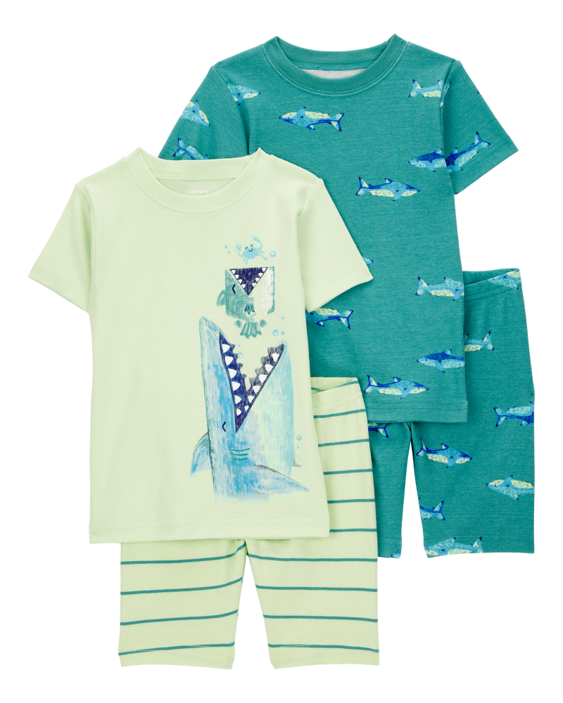 Toddler Shark Print Snug Fit Cotton 4-Piece Pyjamas, image 1 of 4 slides