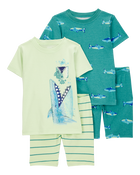 Toddler Shark Print Snug Fit Cotton 4-Piece Pyjamas, image 1 of 4 slides