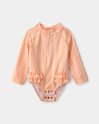 B&eacute;b&eacute; fille - Maillot de bain 1 pi&egrave;ce &agrave; manches longues, rayures - Orange, image 2 sur 4 diapositives