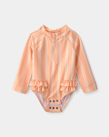 Baby Girl Striped Long-Sleeve 1-Piece Swimsuit - Orange, 