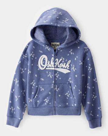 Girls Heart Print Fleece Hooded Jacket - Navy, 