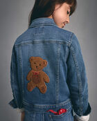 Girls Bear Long-Sleeve Denim Jacket - Medium Wash, image 2 of 7 slides