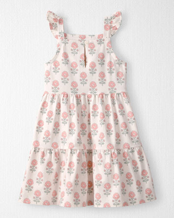 Tout-petit fille - Robe &agrave; volants en coton biologique &agrave; imprim&eacute; p&eacute;tales et boutons de rose, 