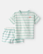 Toddler Boy 2-Piece Shark Striped Top & Short Set - Blue/Ivory, image 1 of 3 slides