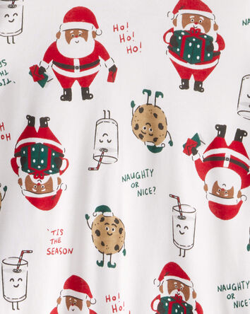 Adult Brown Santa Milk & Cookies 100% Cotton Long-Sleeve Snug Fit - White, 
