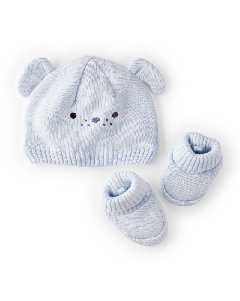 Bébé Ensemble 2 pièces chaussons crochetés à chiot et chapeau, image 1 sur 2 diapositives