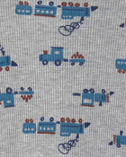 Baby Boy Train Cotton 2-Way Zip Thermal Sleeper - Grey, image 4 of 5 slides