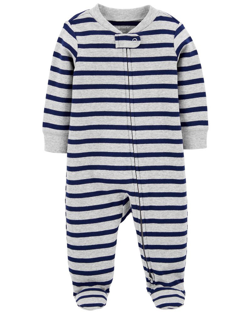 Baby Striped 2-Way Zip Cotton Footed Sleeper, image 1 of 4 slides