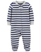 Baby Striped 2-Way Zip Cotton Footed Sleeper, image 1 of 4 slides
