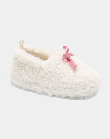 Girls Fuzzy Bow Slippers - Cream/Pink, 