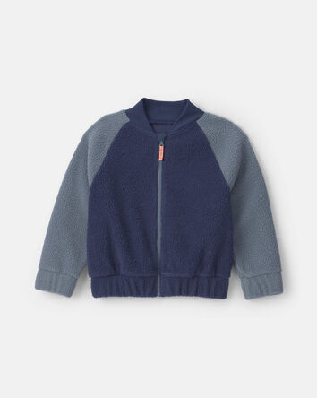 Boys Teddy Microfleece Zip-Up Jacket - Navy Blue, 