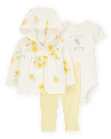 Baby 3-Piece Floral Hooded Pant Set, 