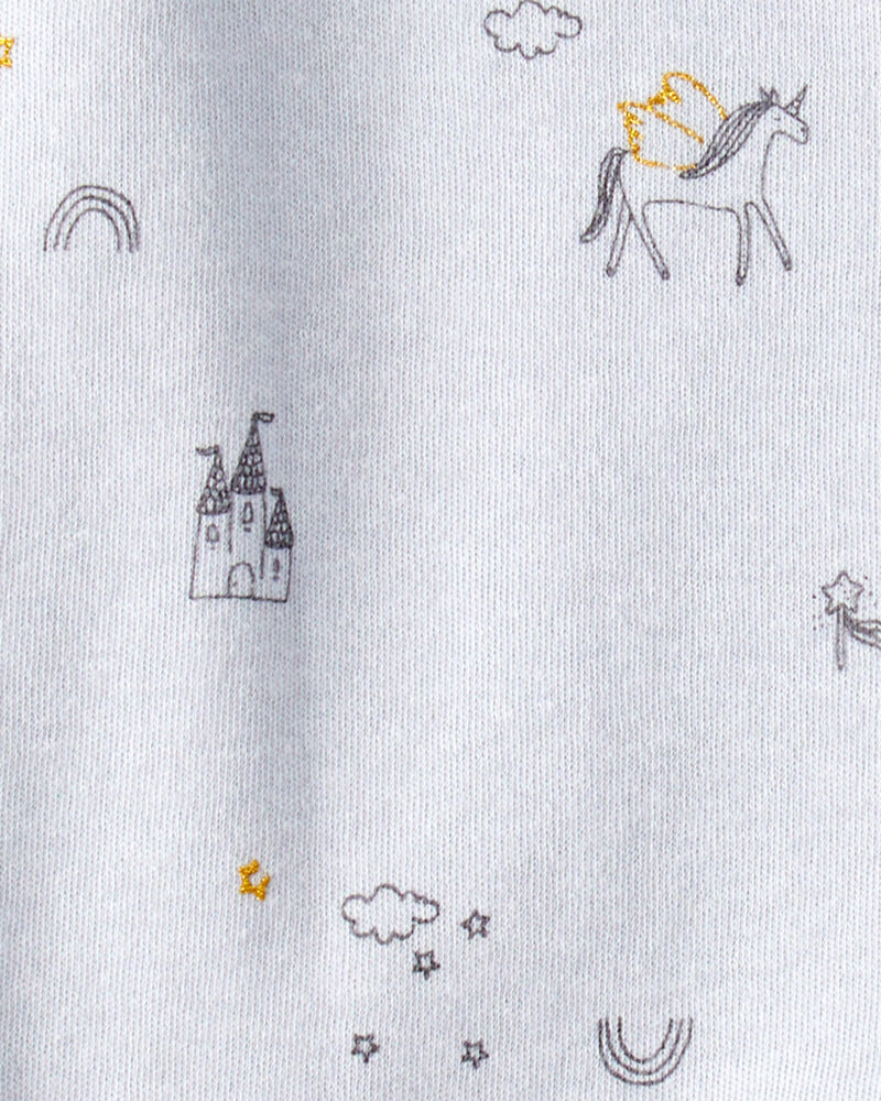 Baby Girl Unicorn Star Print 100% Cotton Long-Sleeve 2-Way Zip Sleeper - Blue, image 3 of 4 slides
