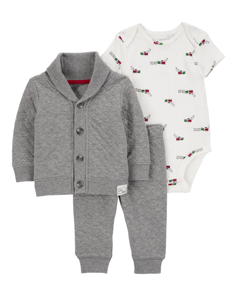 Baby 3-Piece Train Quilted Little Jacket Set, image 1 of 4 slides