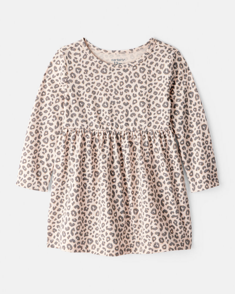 Baby Girl Leopard Print Long-Sleeve Dress - Brown, image 1 of 4 slides