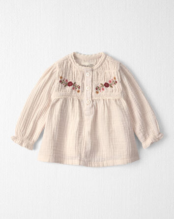 Baby Girl Organic Cotton Embroidered Gauze Top, 