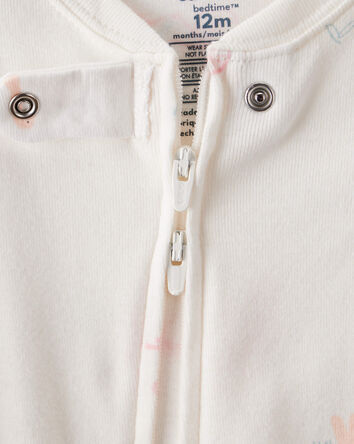 B&eacute;b&eacute; fille - Pyjamas une pi&egrave;ce &agrave; manches longues en coton 100 % avec imprim&eacute; de dinosaure - Blanc, fermeture &eacute;clair &agrave; double sens, 