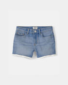 Filles - Short en denim &agrave; bordure ajour&eacute;e - D&eacute;lav&eacute; moyen, image 1 sur 3 diapositives