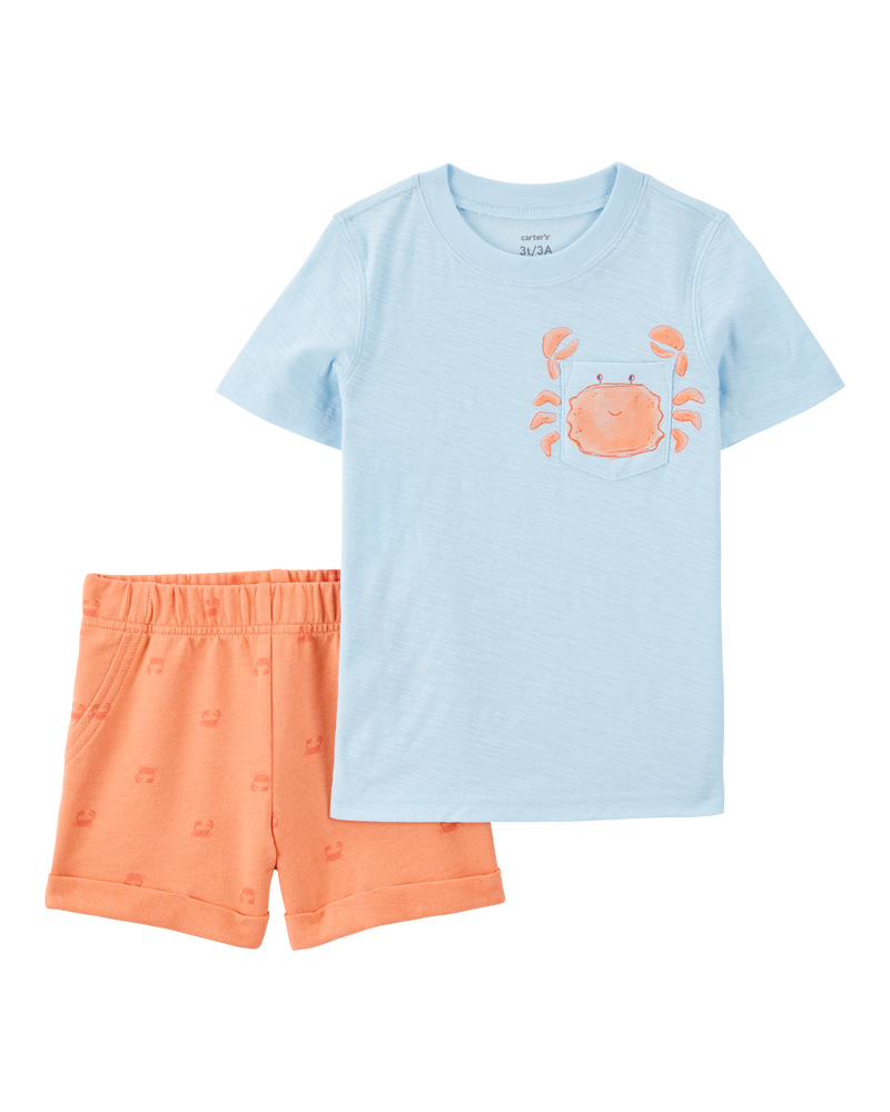 Toddler 2-Piece  Crab Short Set - Blue/Orange, image 1 of 3 slides