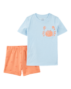 Toddler 2-Piece  Crab Short Set - Blue/Orange, image 1 of 3 slides