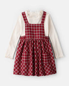Toddler Girl 2-Piece PlaidCotton Long-Sleeve Dress Set - Red, image 1 of 5 slides