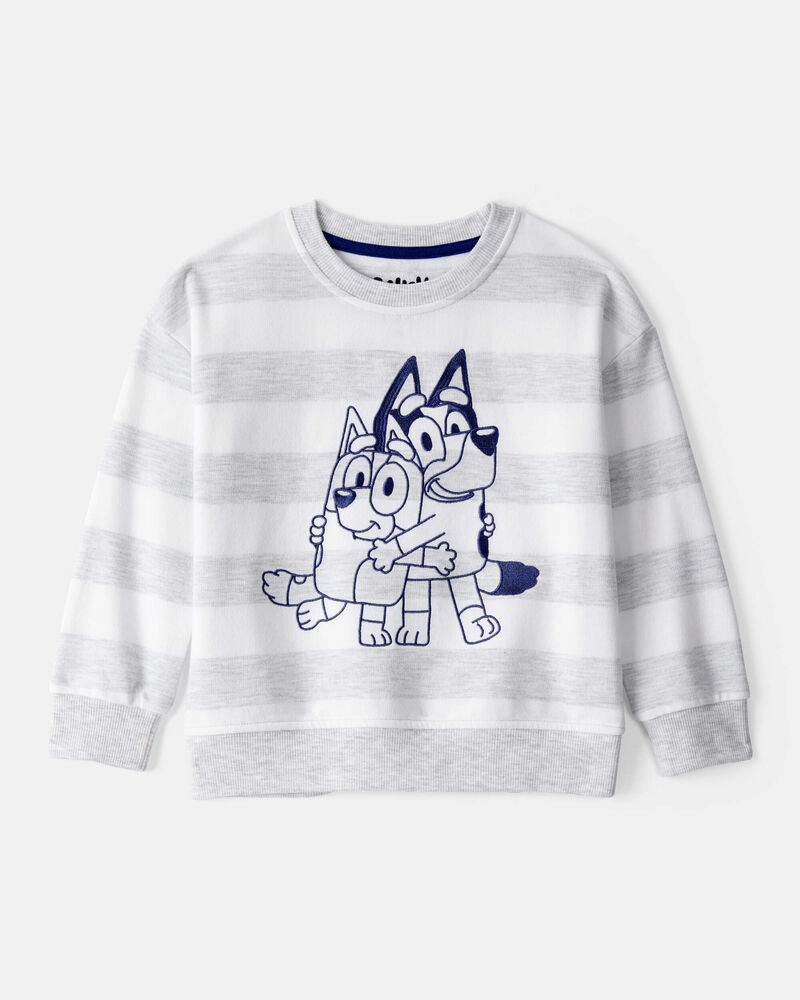 Toddler Bluey Striped French Terry Pullover - Grey, image 1 of 2 slides