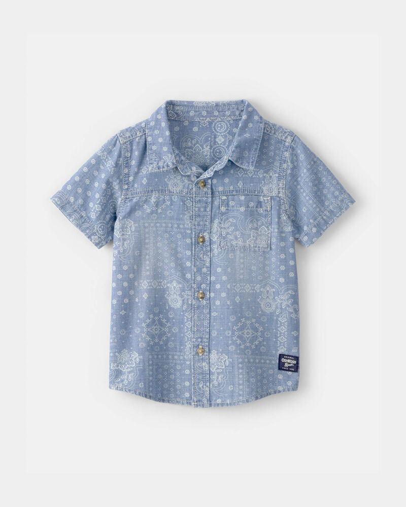 Toddler Boy Bandana Chambray Short-Sleeve Button-Down Shirt - Blue, image 1 of 4 slides