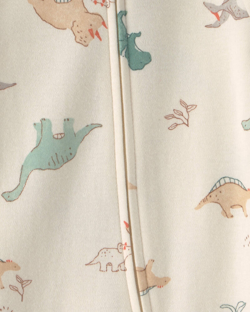 Baby Dinosaur 100% Cotton 2-Way Zip Sleeper - Cream, image 3 of 4 slides