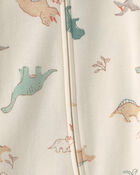 Baby Dinosaur 100% Cotton 2-Way Zip Sleeper - Cream, image 3 of 4 slides