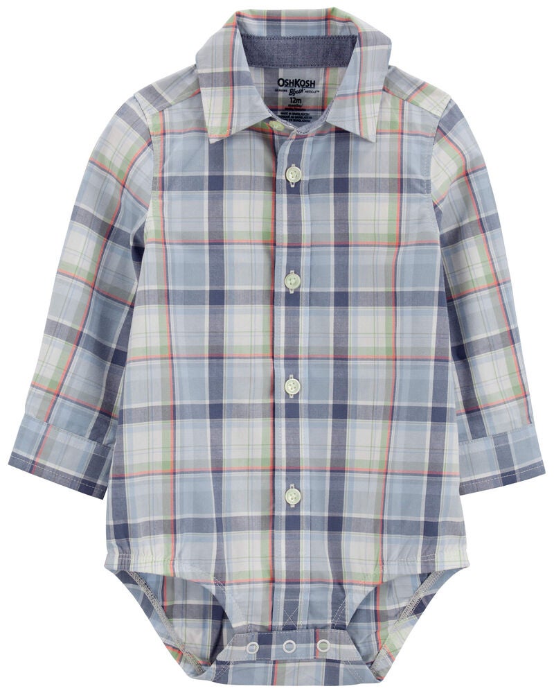 Baby Plaid Button-Front Bodysuit, image 2 of 4 slides