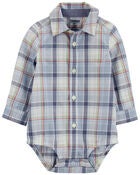 Baby Plaid Button-Front Bodysuit, image 2 of 4 slides