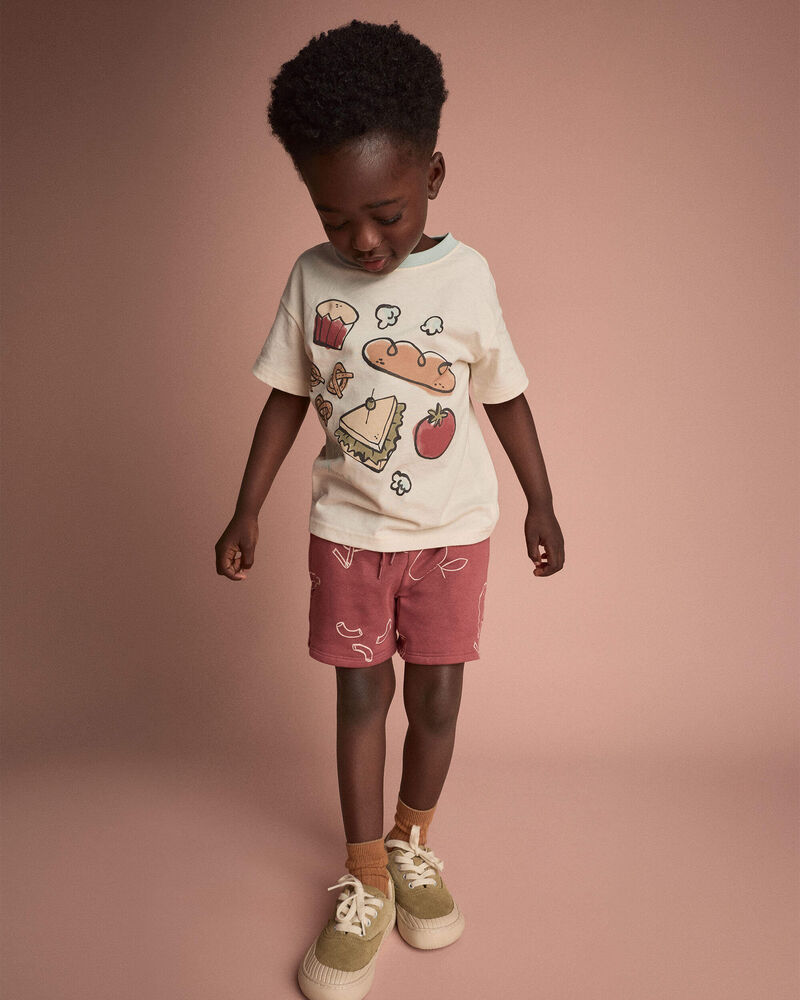 Toddler Happy Tummy' Relaxed Tee in Food Print - Cream, image 3 of 6 slides