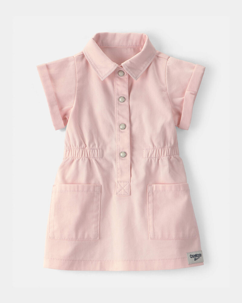 Baby Girl Twill Button-Up Utility Dress - Pink, image 1 of 5 slides
