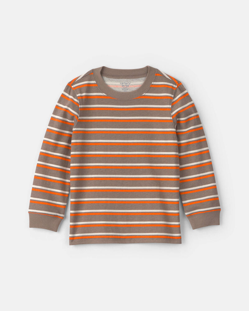 Tout-petit gar&ccedil;on &ndash; T-shirt manches longues &agrave; rayures &ndash; Gris/Orange/Cr&egrave;me, image 1 sur 2 diapositives