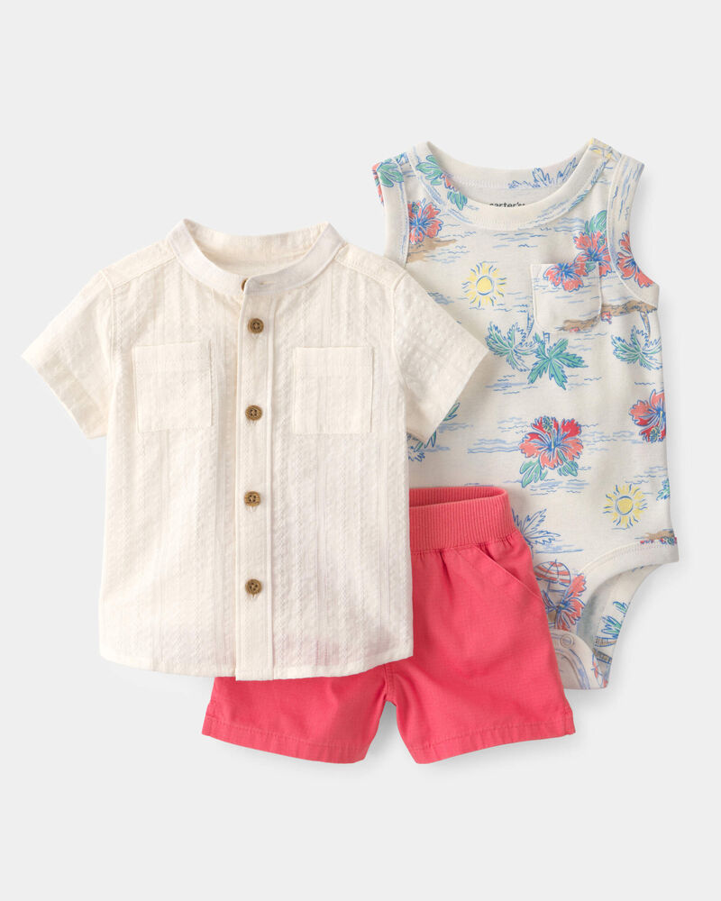 Baby Boy 3-Piece Solid Short-Sleeve Top & Short Set, image 1 of 5 slides