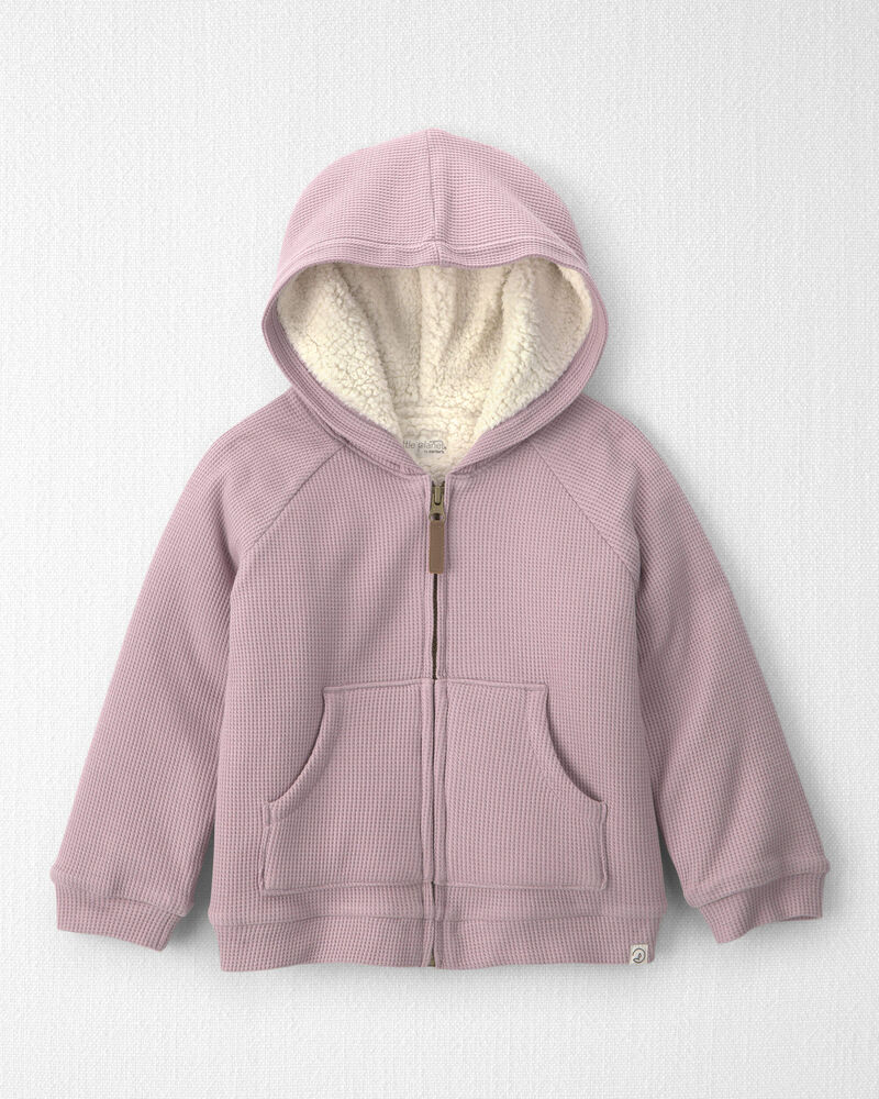 Toddler Girl Recycled Teddy Fleece Waffle Knit Hooded Jacket Made with Organic Cotton, image 1 of 4 slides