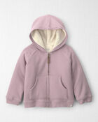 Toddler Girl Recycled Teddy Fleece Waffle Knit Hooded Jacket Made with Organic Cotton, image 1 of 4 slides