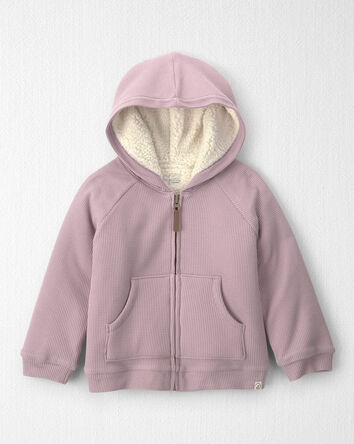 Toddler Girl Recycled Teddy Fleece Waffle Knit Hooded Jacket Made with Organic Cotton, 