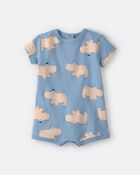 Baby Boy Hippo Short-Sleeve Romper - Blue, image 1 of 3 slides