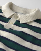 Boys Organic Cotton Sweater Knit Polo in Stripes, image 2 of 3 slides