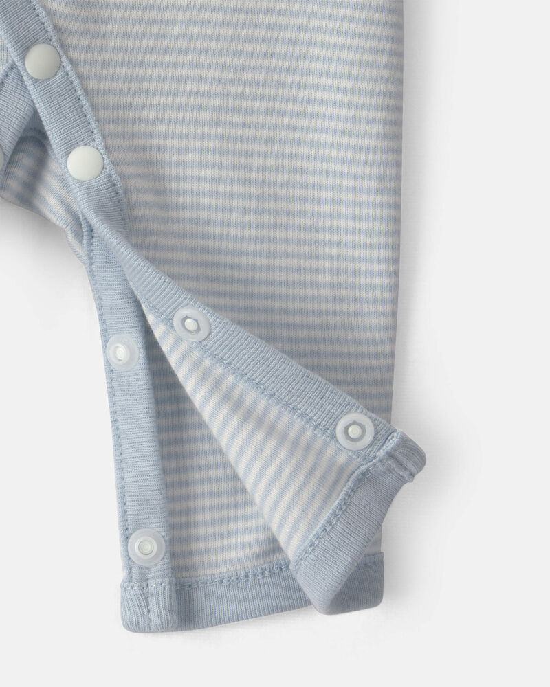 Baby Boy Striped 100% Cotton Sleeper - Blue, image 3 of 5 slides