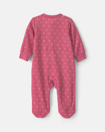 B&eacute;b&eacute; fille - Grenouill&egrave;re en molleton &agrave; fermeture &agrave; glissi&egrave;re double sens et motif c&oelig;ur - Rose, 