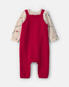 Baby Boy 2-Piece Reindeer Long-Sleeve Sweater Overall Set - Red/Cream, image 2 of 6 slides
