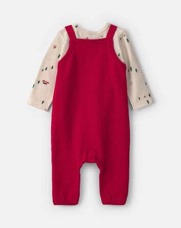 Baby Boy 2-Piece Reindeer Long-Sleeve Sweater Overall Set - Red/Cream, 