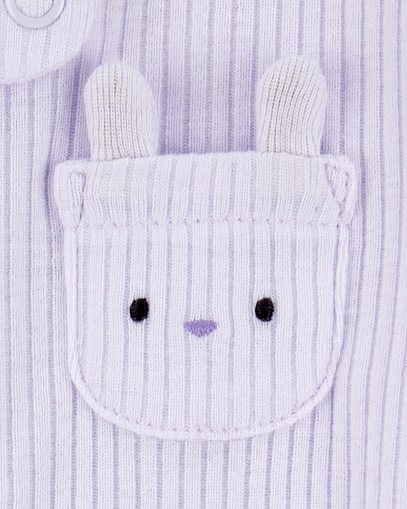 Baby Girl Bunny 2-Way Zip Ribbed Sleeper pyjamas, image 2 of 3 slides