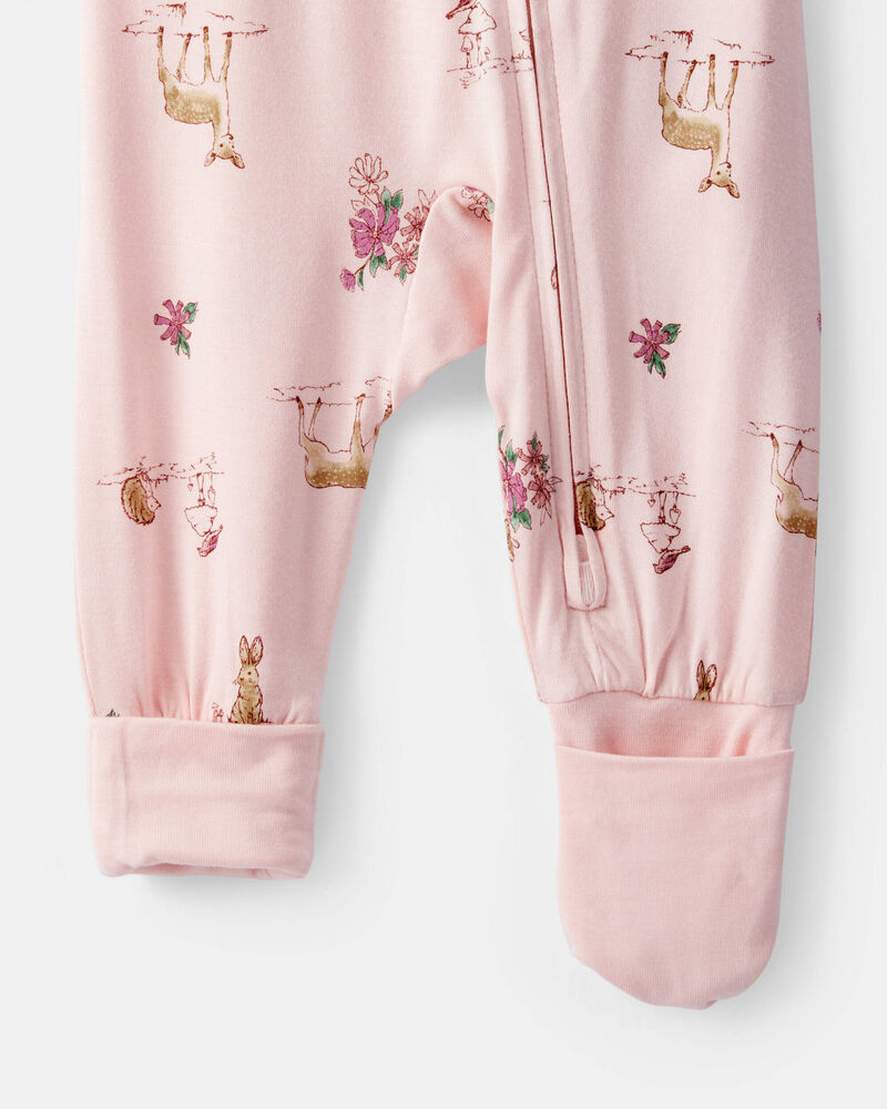 Baby Girl Deer & Floral Print PurelySoft Sleeper - Pink, image 2 of 8 slides