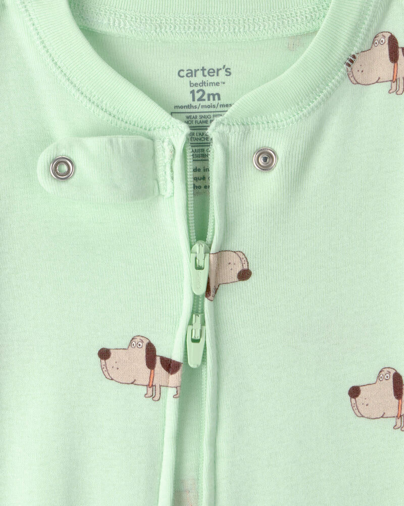 B&eacute;b&eacute; - Pyjama 1 pi&egrave;ce ajust&eacute; en 100 % coton, chiot - Vert, image 2 sur 4 diapositives