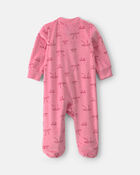 Baby Girl Bow Fleece 2-Way Zip Sleep & Play Pyjamas - Pink, image 2 of 5 slides