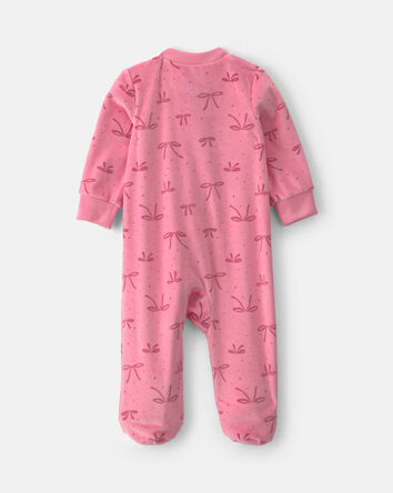 Baby Girl Bow Fleece 2-Way Zip Sleep & Play Pyjamas - Pink, 